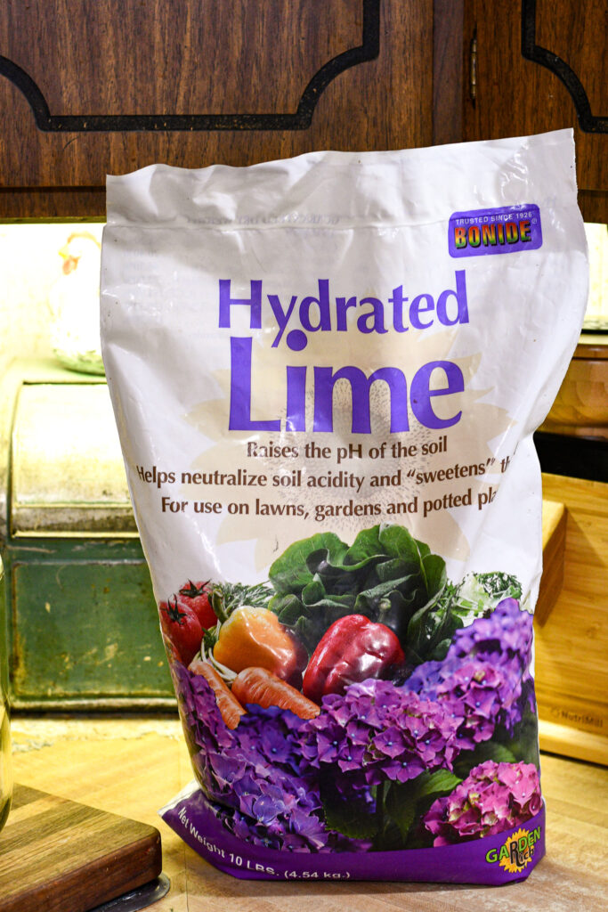 picture of a bag of hydrated lime sitting on the counter